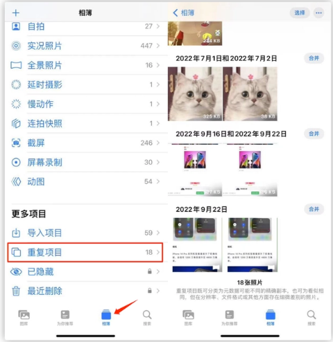 新建苹果手机维修分享iOS 16 中相册重复项目功能使用方法 
